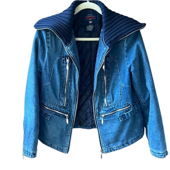 1990s Faded Glory Denim And Knit Zipper Jacket Quilted Lining Sz S Y2K - Picture 2 of 10